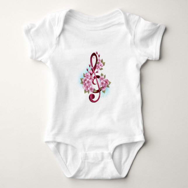 Musikalische Tischtennisnotizen mit Sakura-Blume Baby Strampler (Vorderseite)