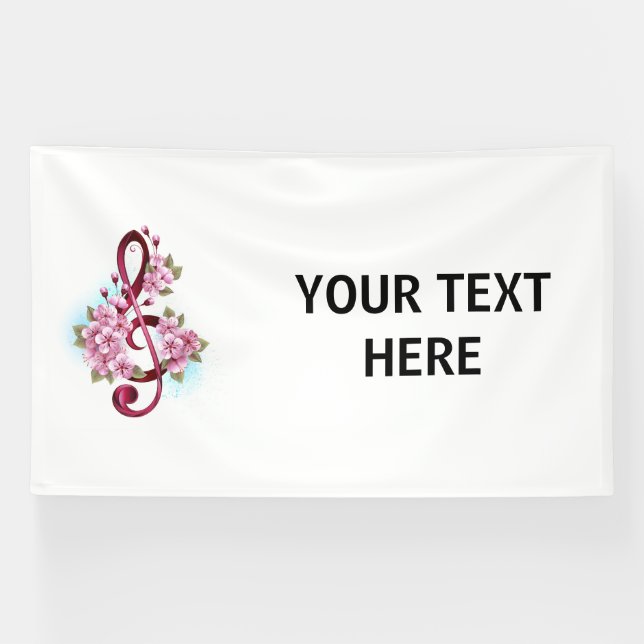 Musikalische Tischtennisnotizen mit Sakura-Blume Banner (Horizontal)