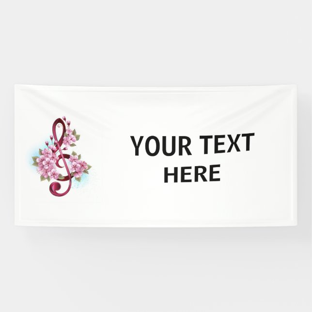 Musikalische Tischtennisnotizen mit Sakura-Blume Banner (Horizontal)