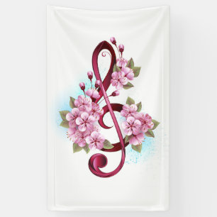 Musikalische Tischtennisnotizen mit Sakura-Blume Banner