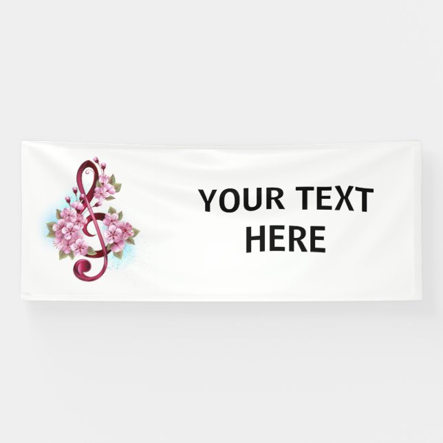 Musikalische Tischtennisnotizen mit Sakura-Blume Banner (Horizontal)