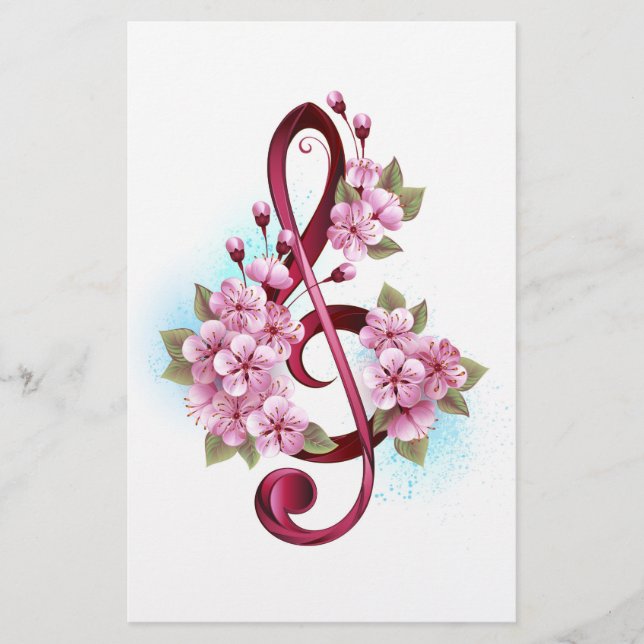 Musikalische Tischtennisnotizen mit Sakura-Blume Briefpapier (Vorderseite)
