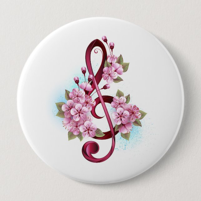 Musikalische Tischtennisnotizen mit Sakura-Blume Button (Vorderseite)