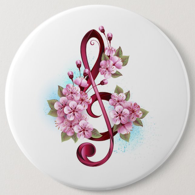 Musikalische Tischtennisnotizen mit Sakura-Blume Button (Vorderseite)