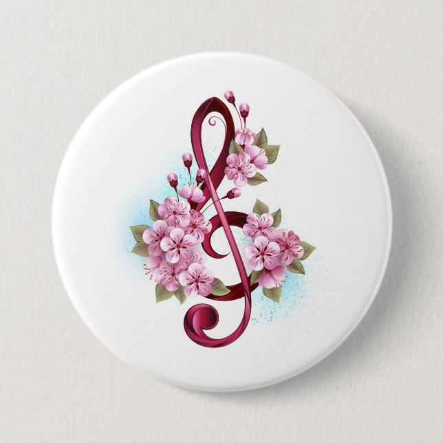 Musikalische Tischtennisnotizen mit Sakura-Blume Button (Vorderseite)