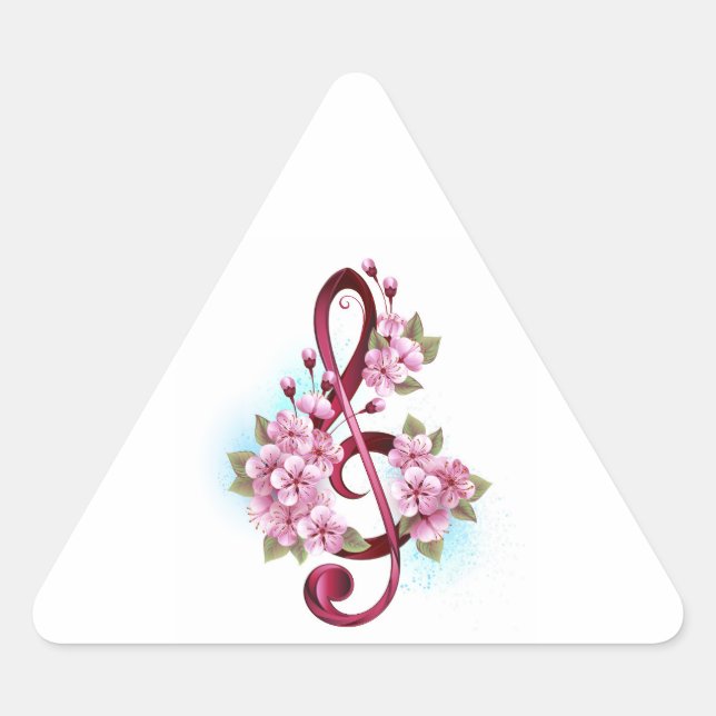 Musikalische Tischtennisnotizen mit Sakura-Blume Dreieckiger Aufkleber (Vorderseite)