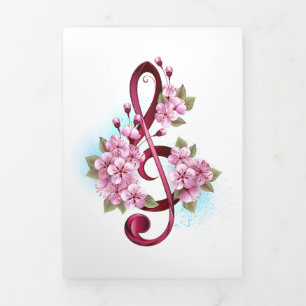 Musikalische Tischtennisnotizen mit Sakura-Blume Dreifach Gefaltete Ankündigung