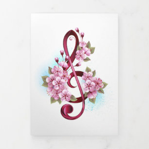 Musikalische Tischtennisnotizen mit Sakura-Blume Dreifach Gefaltete Ankündigung