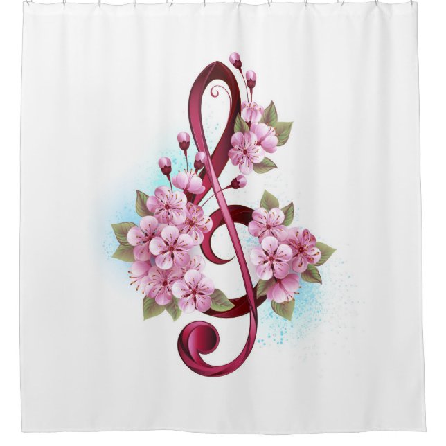 Musikalische Tischtennisnotizen mit Sakura-Blume Duschvorhang (Vorderseite)