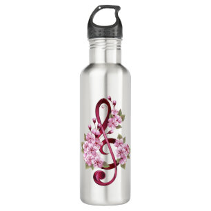 Musikalische Tischtennisnotizen mit Sakura-Blume Edelstahlflasche