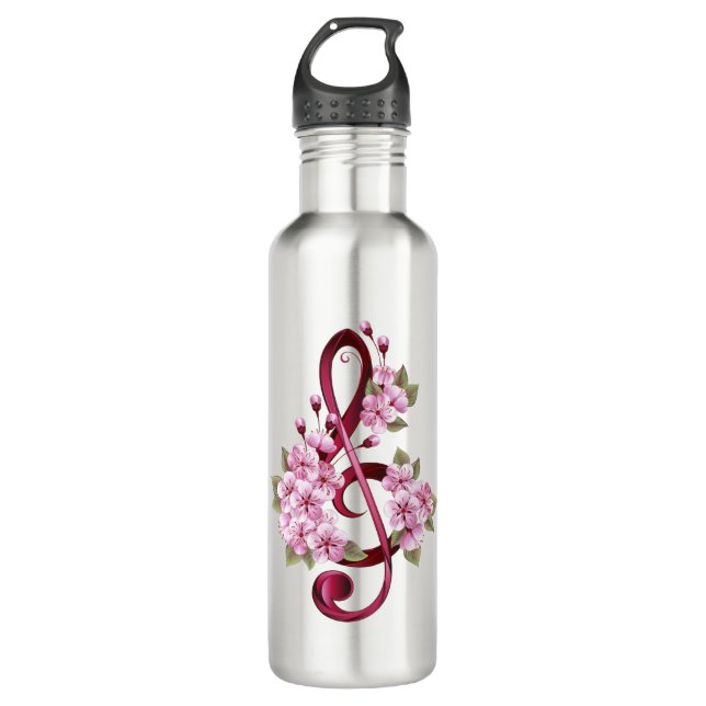 Musikalische Tischtennisnotizen mit Sakura-Blume Edelstahlflasche (Vorderseite)