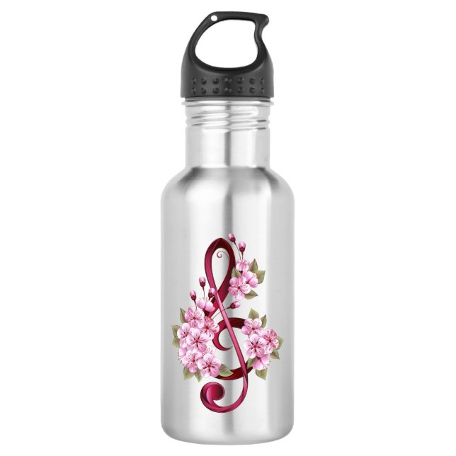 Musikalische Tischtennisnotizen mit Sakura-Blume Edelstahlflasche (Vorderseite)