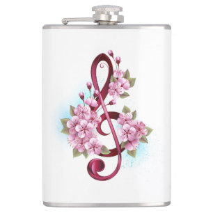 Musikalische Tischtennisnotizen mit Sakura-Blume Flachmann