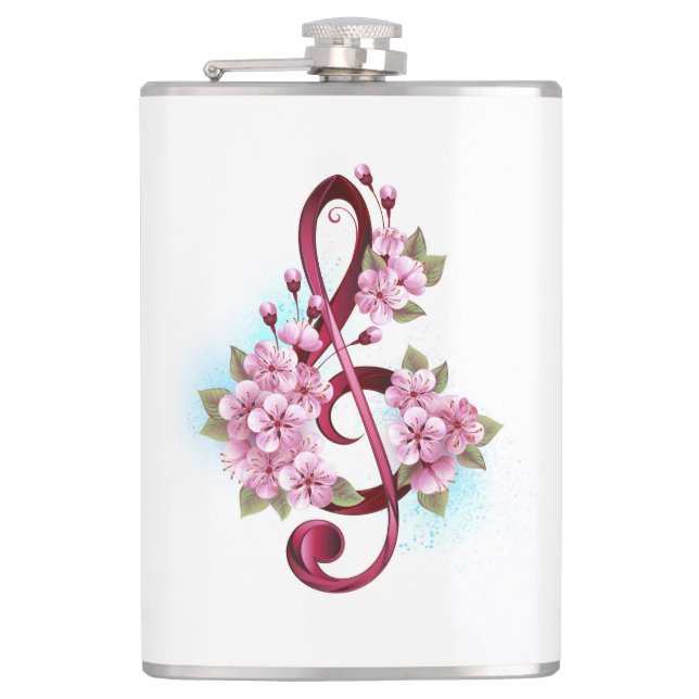 Musikalische Tischtennisnotizen mit Sakura-Blume Flachmann (Vorderseite)