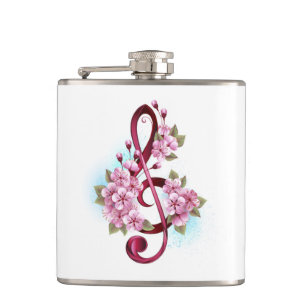 Musikalische Tischtennisnotizen mit Sakura-Blume Flachmann