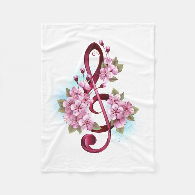 Musikalische Tischtennisnotizen mit Sakura-Blume Fleecedecke (Vorderseite)