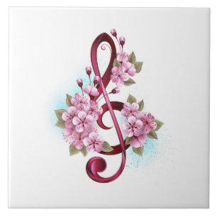 Musikalische Tischtennisnotizen mit Sakura-Blume Fliese