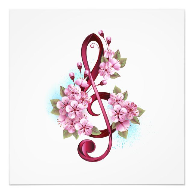 Musikalische Tischtennisnotizen mit Sakura-Blume Fotodruck (Vorne)