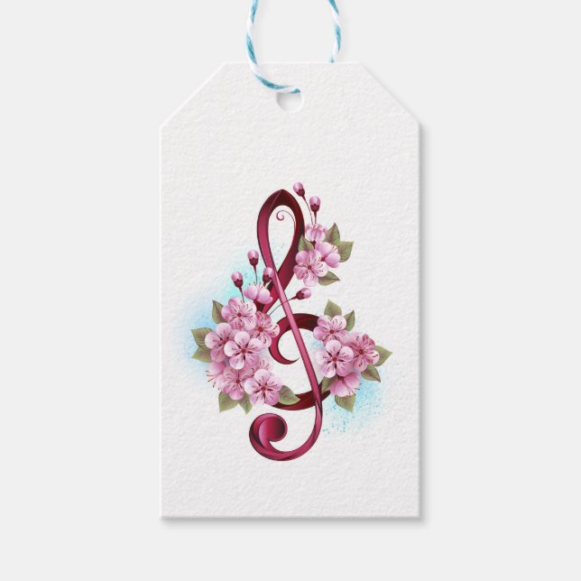 Musikalische Tischtennisnotizen mit Sakura-Blume Geschenkanhänger (Vorderseite)