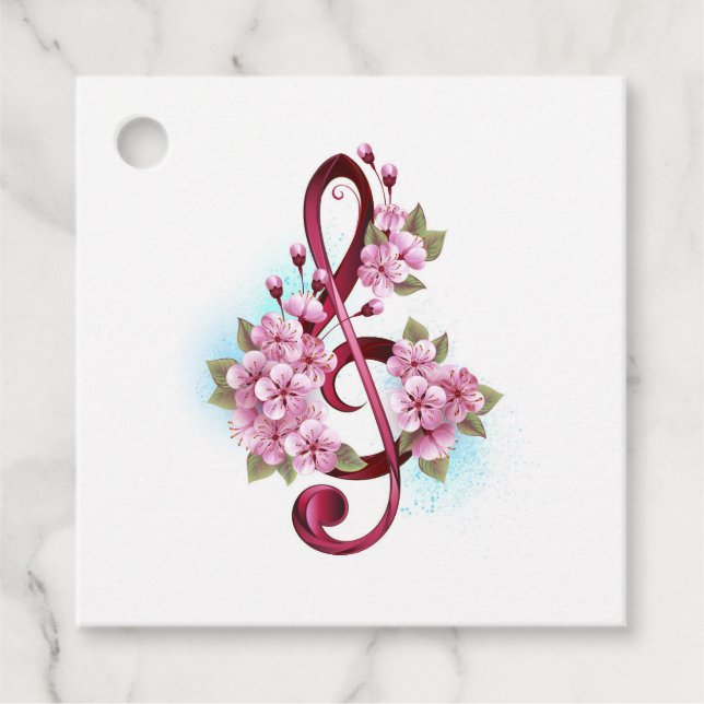 Musikalische Tischtennisnotizen mit Sakura-Blume Geschenkanhänger (Vorderseite)