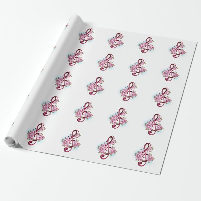 Musikalische Tischtennisnotizen mit Sakura-Blume Geschenkpapier (Ungerollt)