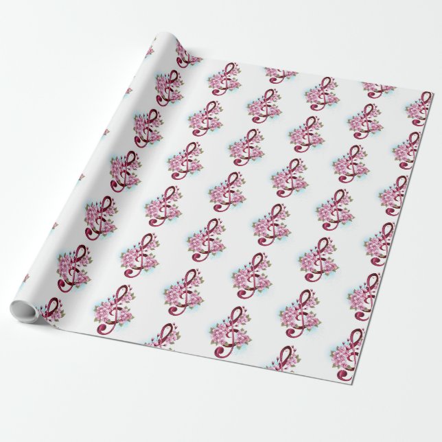 Musikalische Tischtennisnotizen mit Sakura-Blume Geschenkpapier (Ungerollt)