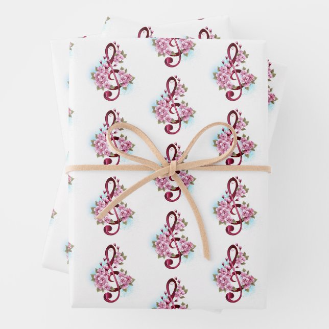Musikalische Tischtennisnotizen mit Sakura-Blume Geschenkpapier Set (Beispiel)