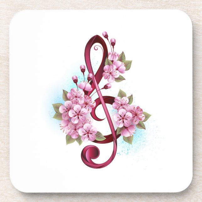 Musikalische Tischtennisnotizen mit Sakura-Blume Getränkeuntersetzer (Vorderseite)