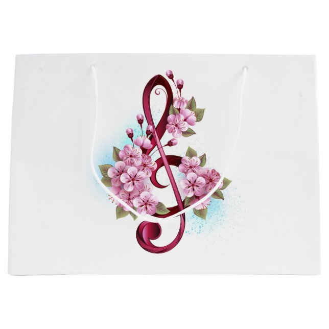 Musikalische Tischtennisnotizen mit Sakura-Blume Große Geschenktüte (Vorderseite)