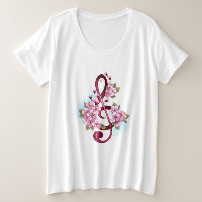 Musikalische Tischtennisnotizen mit Sakura-Blume Große Größe T-Shirt (Design vorne)