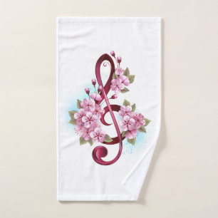 Musikalische Tischtennisnotizen mit Sakura-Blume Handtuch