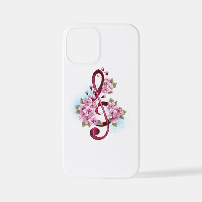 Musikalische Tischtennisnotizen mit Sakura-Blume iPhone 12 Mini Hülle (Rückseite)