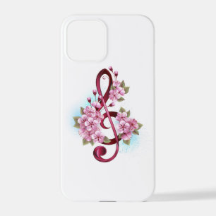 Musikalische Tischtennisnotizen mit Sakura-Blume iPhone 12 Pro Hülle