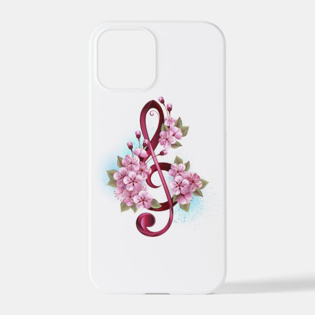 Musikalische Tischtennisnotizen mit Sakura-Blume iPhone 12 Pro Hülle (Rückseite)