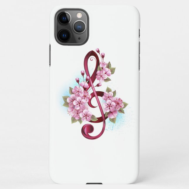 Musikalische Tischtennisnotizen mit Sakura-Blume iPhone Hülle (Rückseite)