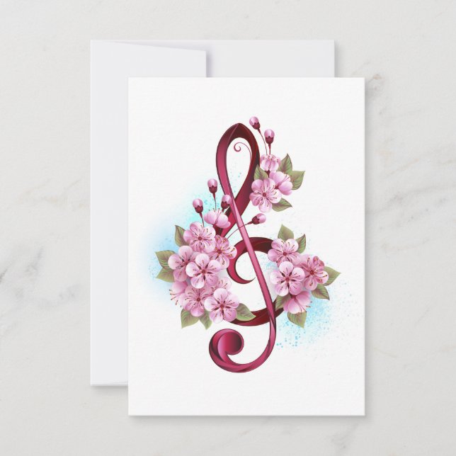 Musikalische Tischtennisnotizen mit Sakura-Blume Karte (Vorderseite)