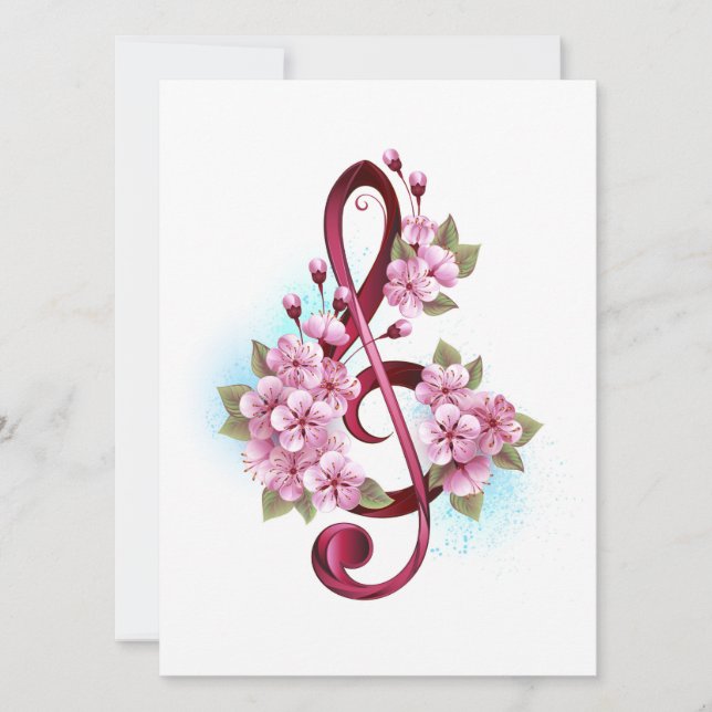 Musikalische Tischtennisnotizen mit Sakura-Blume Karte (Vorderseite)