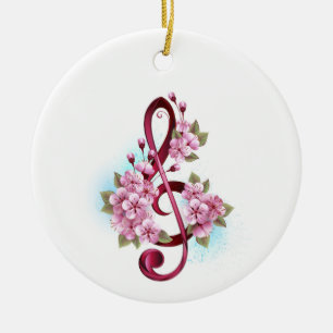 Musikalische Tischtennisnotizen mit Sakura-Blume Keramik Ornament