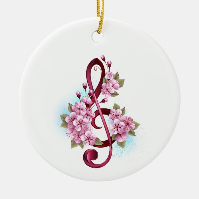 Musikalische Tischtennisnotizen mit Sakura-Blume Keramik Ornament (Vorne)