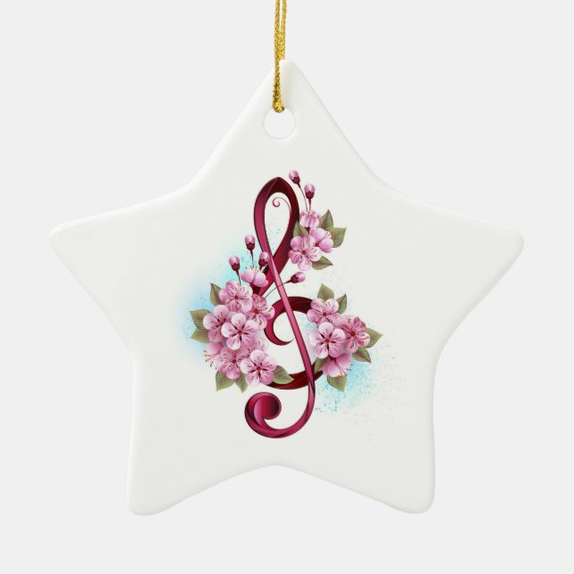 Musikalische Tischtennisnotizen mit Sakura-Blume Keramik Ornament (Vorne)