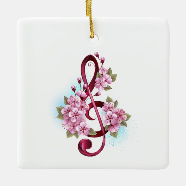 Musikalische Tischtennisnotizen mit Sakura-Blume Keramikornament (Vorderseite)