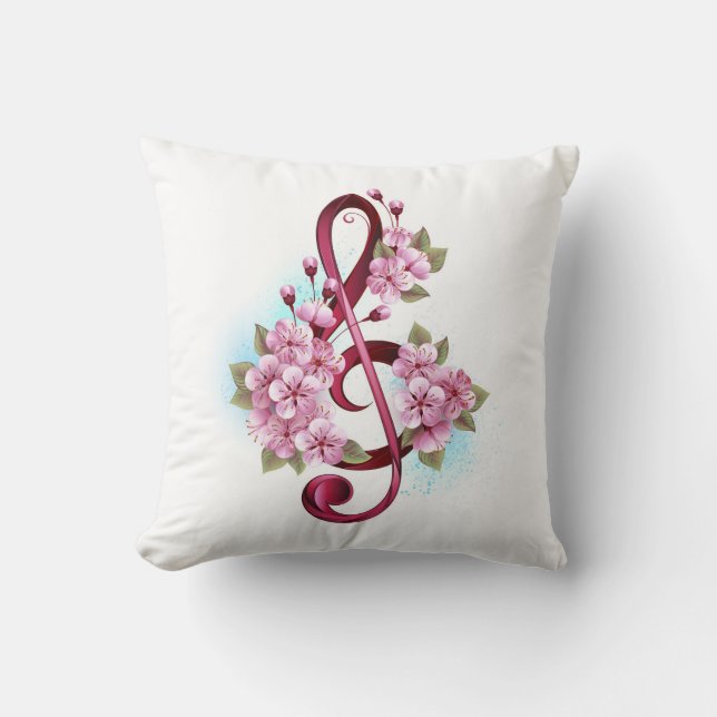 Musikalische Tischtennisnotizen mit Sakura-Blume Kissen (Vorderseite)