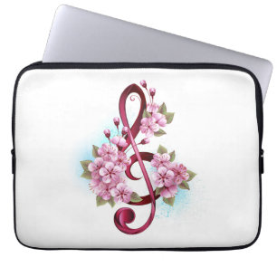 Musikalische Tischtennisnotizen mit Sakura-Blume Laptopschutzhülle