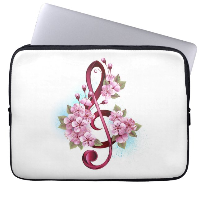 Musikalische Tischtennisnotizen mit Sakura-Blume Laptopschutzhülle (Vorderseite)