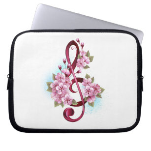 Musikalische Tischtennisnotizen mit Sakura-Blume Laptopschutzhülle