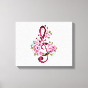 Musikalische Tischtennisnotizen mit Sakura-Blume Leinwanddruck