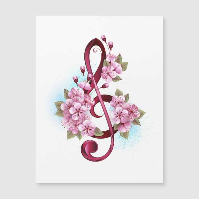 Musikalische Tischtennisnotizen mit Sakura-Blume Magnetkarte (Vorderseite)