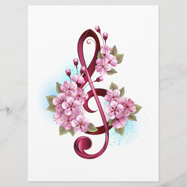 Musikalische Tischtennisnotizen mit Sakura-Blume Menükarte (Vorderseite)