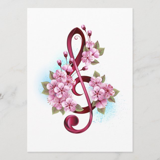 Musikalische Tischtennisnotizen mit Sakura-Blume Menükarte (Vorderseite)