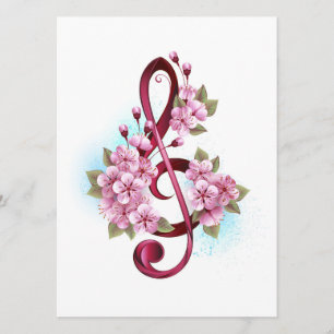 Musikalische Tischtennisnotizen mit Sakura-Blume Menükarte